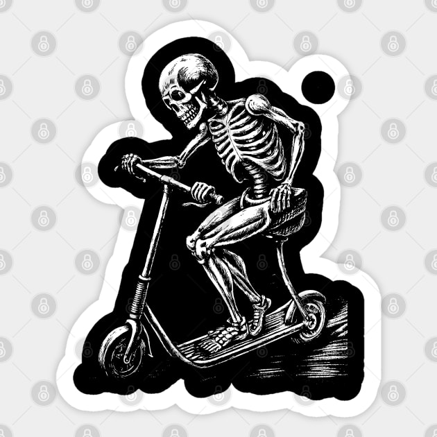 Skeleton on a scooter art in linear style Sticker by Khrystyna27